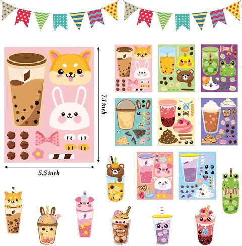 ANGOLIO 40Pcs Make A Face Boba Tea Stickers Make Your Own Milk Tea Stickers Mix and Match Sweets and Boba Tea Party Favor Supplies for Kids Ice Cream Sticker Games Birthday DIY Art Crafts in Saudi Arabia