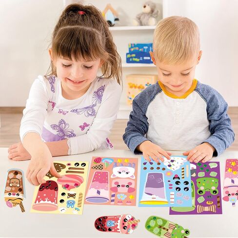 ANGOLIO 40Pcs Make A Face Boba Tea Stickers Make Your Own Milk Tea Stickers Mix and Match Sweets and Boba Tea Party Favor Supplies for Kids Ice Cream Sticker Games Birthday DIY Art Crafts in Saudi Arabia