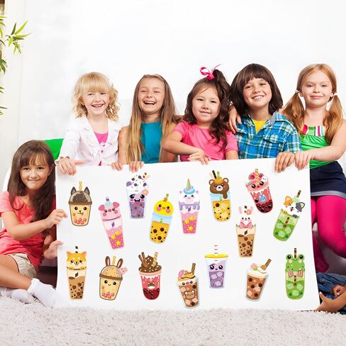 ANGOLIO 40Pcs Make A Face Boba Tea Stickers Make Your Own Milk Tea Stickers Mix and Match Sweets and Boba Tea Party Favor Supplies for Kids Ice Cream Sticker Games Birthday DIY Art Crafts in Saudi Arabia