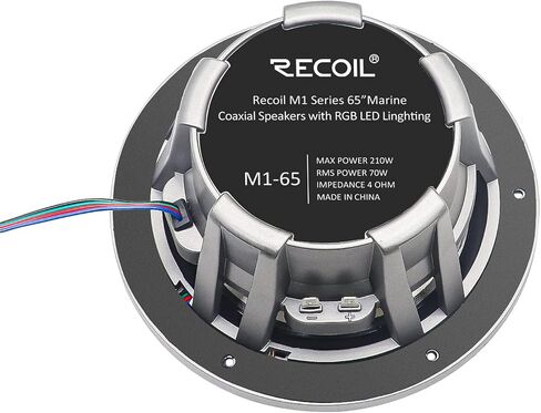 RECOIL M1-65K Complete 6.5 Inch 2-Way Marine Boat & UTV/ATV Coaxial Speaker System with RGB LED Lighting Rings, RGB LED Controller, Include Dark Silver & White Grilles, 4Ohm, MAX 240W Pair in Saudi Arabia