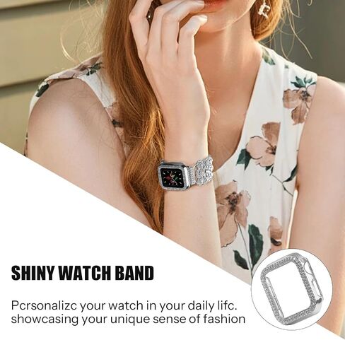VIQIV Bling Dressy Bracelet with Case Compatible with Apple Watch Bands 38mm 40mm 41mm 42mm 44mm 45mm 49mm for Women Strethy, Stretch Smart Watch Bands for Women, Cute Jewelry Metal Wristband Strap for iWatch Ultra 2/Ultra Series 9/8/7/6/5/4/3/2/1/SE in Kuwait