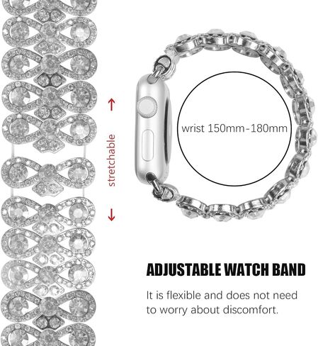 VIQIV Bling Dressy Bracelet with Case Compatible with Apple Watch Bands 38mm 40mm 41mm 42mm 44mm 45mm 49mm for Women Strethy, Stretch Smart Watch Bands for Women, Cute Jewelry Metal Wristband Strap for iWatch Ultra 2/Ultra Series 9/8/7/6/5/4/3/2/1/SE in Kuwait