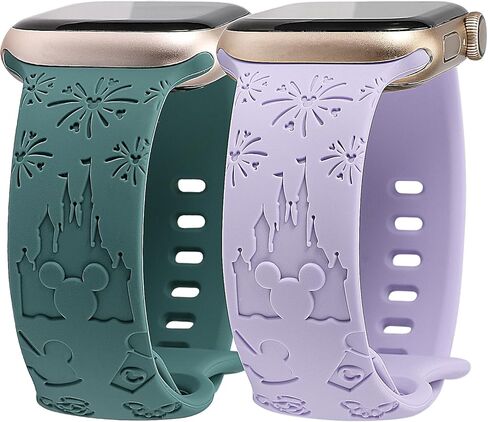 2 Packs Cartoon Bands Compatible with Apple Watch Bands 38mm 40mm 41mm 44mm 45mm 42mm 49mm Girls Women, Soft Silicone Cute Engraved Strap for iWatch Series 9/8/7/6/5/4/3/2/1/SE/Ultra/Ultra2 in Saudi Arabia