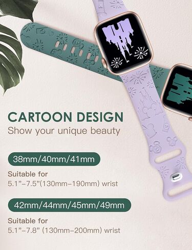 2 Packs Cartoon Bands Compatible with Apple Watch Bands 38mm 40mm 41mm 44mm 45mm 42mm 49mm Girls Women, Soft Silicone Cute Engraved Strap for iWatch Series 9/8/7/6/5/4/3/2/1/SE/Ultra/Ultra2 in Saudi Arabia