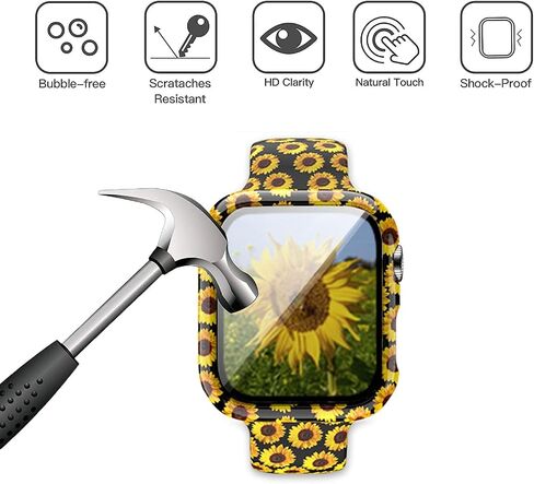 Floral Printed Pattern Silicone Band with Case Cover Set Screen Protector Compatible for Apple Watch 45mm 44mm 42mm 41mm 40mm 38mm, Soft Sport Strap for iWatch Series 8 7 SE 6 5 4 3 2 1 Women in Saudi Arabia