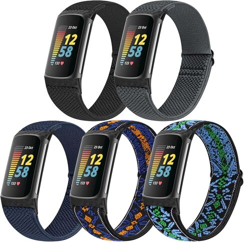 Runostrich Adjustable Elastic Watch Bands Compatible with Fitbit Charge 5 for Women Men, 5 Pack Stretchy Sport Loop Band Soft Nylon Wristband Accessories for Charge 5 Fitness & Health Tracker in Saudi Arabia