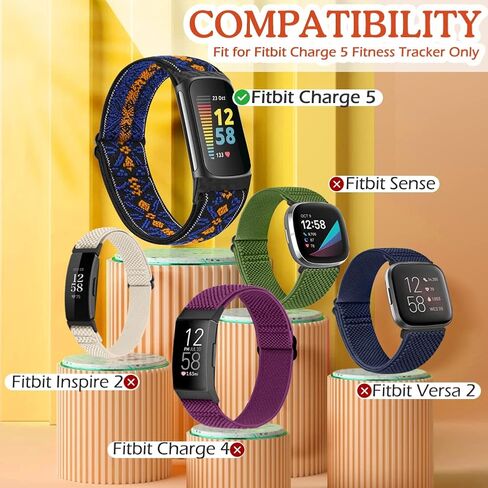 Runostrich Adjustable Elastic Watch Bands Compatible with Fitbit Charge 5 for Women Men, 5 Pack Stretchy Sport Loop Band Soft Nylon Wristband Accessories for Charge 5 Fitness & Health Tracker in Saudi Arabia
