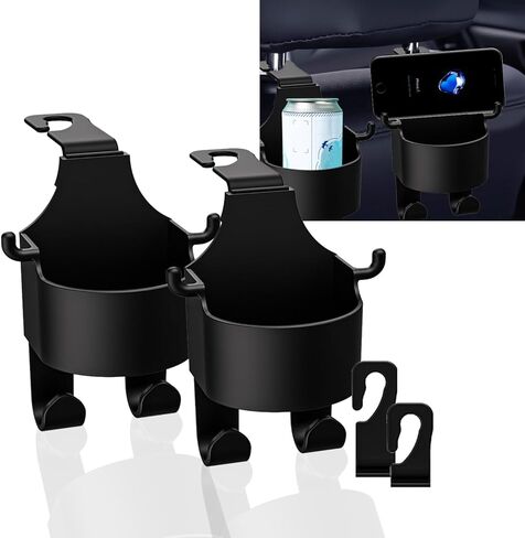 خطاف متعدد الوظائف لظهر مقعد السيارة - خطاف كأس ماء على ظهر المقعد، حامل أكواب المقعد الخلفي لسيارتك - 3 في 1 متعدد الوظائف مسند رأس مقعد السيارة وحامل هاتف مع خطاف in Kuwait