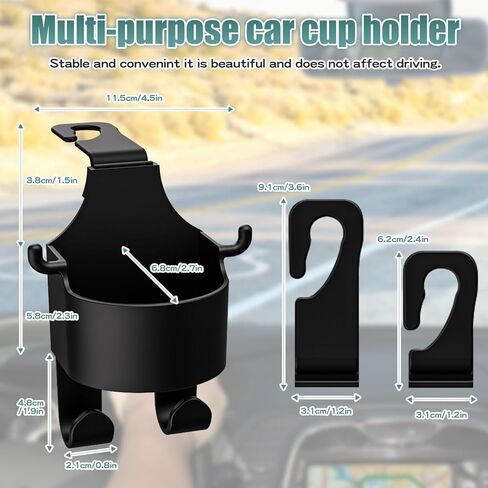 خطاف متعدد الوظائف لظهر مقعد السيارة - خطاف كأس ماء على ظهر المقعد، حامل أكواب المقعد الخلفي لسيارتك - 3 في 1 متعدد الوظائف مسند رأس مقعد السيارة وحامل هاتف مع خطاف in Kuwait