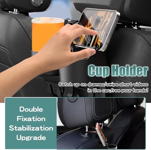 خطاف متعدد الوظائف لظهر مقعد السيارة - خطاف كأس ماء على ظهر المقعد، حامل أكواب المقعد الخلفي لسيارتك - 3 في 1 متعدد الوظائف مسند رأس مقعد السيارة وحامل هاتف مع خطاف in Kuwait
