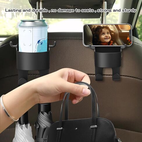 خطاف متعدد الوظائف لظهر مقعد السيارة - خطاف كأس ماء على ظهر المقعد، حامل أكواب المقعد الخلفي لسيارتك - 3 في 1 متعدد الوظائف مسند رأس مقعد السيارة وحامل هاتف مع خطاف in Kuwait