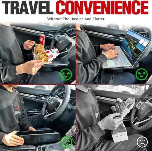 صينية مكتب عجلة قيادة السيارة مع منظم حشو فجوات مقعد السيارة، صينية طاولة طعام 2 في 1 لتناول الطعام والكمبيوتر المحمول مع حامل أكواب، منظم تخزين جانبي للسيارة لحمل الهاتف والنظارات الشمسية in Kuwait