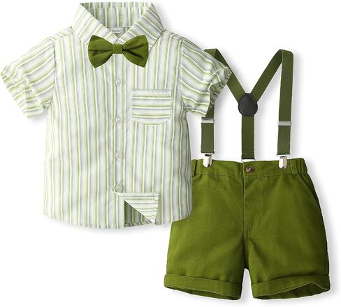 Toddler Baby Boy Clothes Suit Dress Clothes Bowtie Stripe Shirts + Suspender Shorts Gentleman Outfits in Saudi Arabia