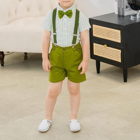 Toddler Baby Boy Clothes Suit Dress Clothes Bowtie Stripe Shirts + Suspender Shorts Gentleman Outfits in Saudi Arabia