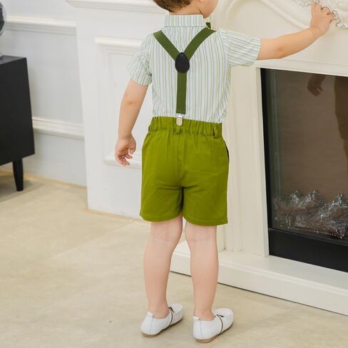 Toddler Baby Boy Clothes Suit Dress Clothes Bowtie Stripe Shirts + Suspender Shorts Gentleman Outfits in Saudi Arabia