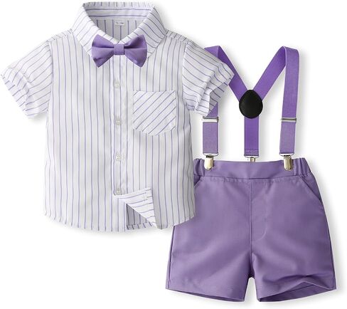 Toddler Baby Boy Clothes Suit Dress Clothes Bowtie Stripe Shirts + Suspender Shorts Gentleman Outfits in Saudi Arabia