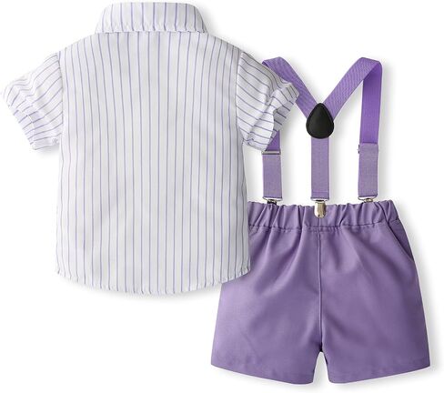 Toddler Baby Boy Clothes Suit Dress Clothes Bowtie Stripe Shirts + Suspender Shorts Gentleman Outfits in Saudi Arabia