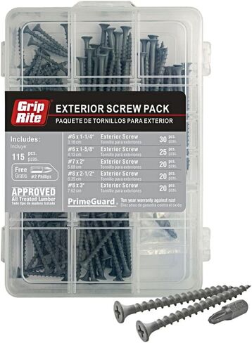 براغي Grip-Rite MPPG10 PrimeGuard المتنوعة من الخشب إلى الخشب، حزمة متعددة، تتضمن فيليبس رقم 2 مجانًا، 115 قطعة in Kuwait