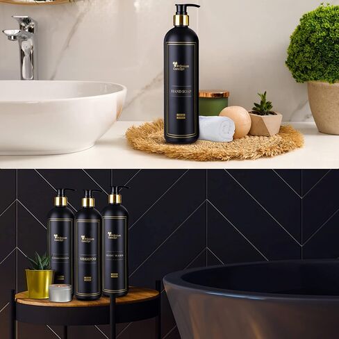 Plastic Pump Bottles for Shower Dispenser, Set of 3 Black 500mL Dispenser Bottles with Gift Box and Labels for Shampoo, Conditioner, Body Wash, Hand Soap, Detergent, and Dish Soap in Saudi Arabia