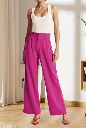 Sarin Mathews High Waisted Wide Leg Pants for Women Business Casual Dress Pant Palazzo Long Work Trousers with Pockets in Kuwait