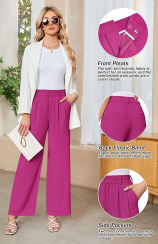 Sarin Mathews High Waisted Wide Leg Pants for Women Business Casual Dress Pant Palazzo Long Work Trousers with Pockets in Kuwait