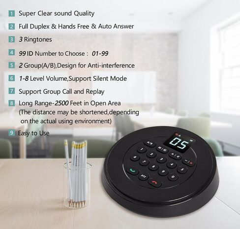 Intercoms Wireless for Home Full Duplex Hands Free Intercom System for Home,Business Office,Bank,Hotel Use with 2500 Feet Range in Open Area (Black-2) in Kuwait