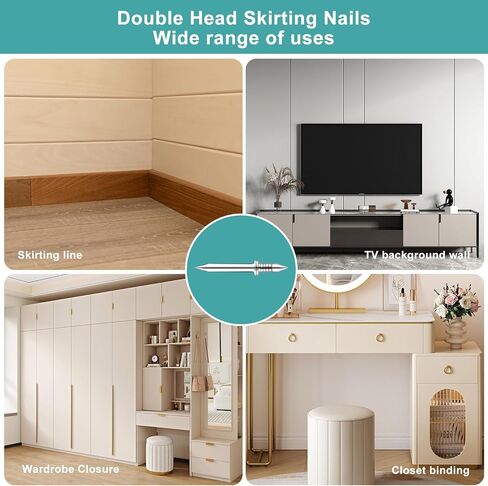 600Pcs Krttwwx Double-Head Skirting Thread Seamless Nail, Double-Headed Nails, Invisible Screws & Specific Sleeve Tool, for Seamless Skirting Thread with Solid Wood Baseboard. in Saudi Arabia