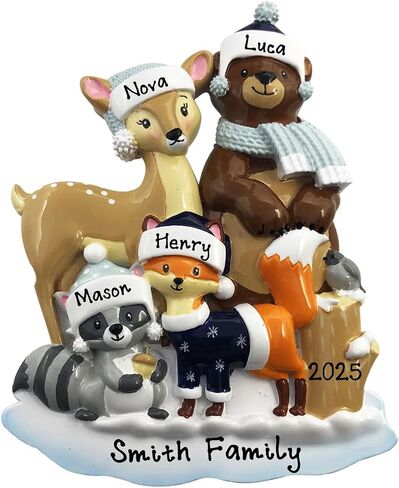 2024 Family of 3 Personalized Christmas Tree Hanging Ornament - Hand Customized Woodland Zoo Animals Fox Reindeer Bear Decorative Ornament (Family of 3) in Saudi Arabia