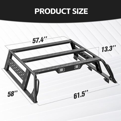 for Tacoma Ladder Bed Rack 16.7" High Overland Truck Full-Size Cargo Racks with 2 Led Lights Compatible for 2016-2025 Toyota Tacoma with Bed Rails, Heavy Duty 1000 LBS Truck Rear Cross Bars in Kuwait