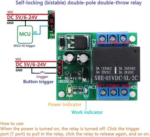 DPDT Relay Module, Module Board with Power Indicator, Double Pole Double Throw Self Locking Bistable Relay Board(DC6-24V) in Saudi Arabia