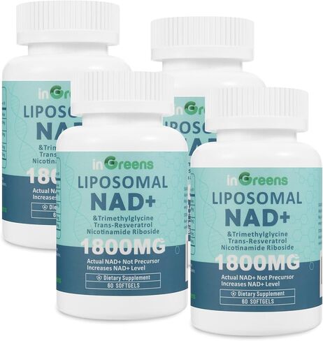 ملحق Liposomal NAD+ 1800 ملغ مع الريبوسيد النيكوتيناميد ، ريسفيراترول ترانس ، تريميثيل جليسين ， يحل محل NMN ، Boost NAD+ ، الدفاع الشيخوخة ， الطاقة الخلوية ، 120 SoftGels in Kuwait