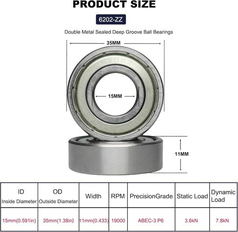 10 PCS 6202-Zz Metal Seal Seal Bullings Deep Groove Ball ، أداء مسبقًا ومستقرًا ومحامل فعالة من حيث التكلفة (6202 ZZ) in Kuwait