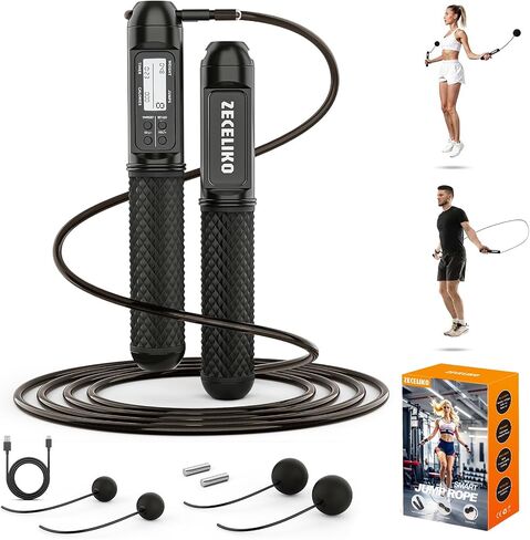 حبل قفزة ذكية مع عرض LED ومكافحة القفز ، وتصميم مستلزم مرجح لـ Home Gym & Hiit ، وسلك فولاذي قابل للتعديل للياقة البدنية ، والقفزات ، والسعرات الحرارية والوقت ، للرجال والنساء والأطفال in Saudi Arabia