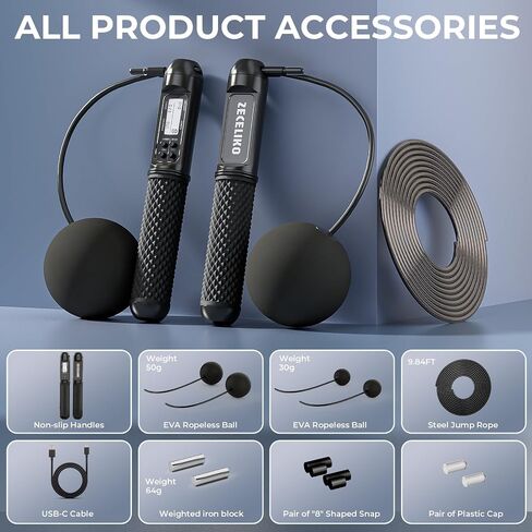 حبل قفزة ذكية مع عرض LED ومكافحة القفز ، وتصميم مستلزم مرجح لـ Home Gym & Hiit ، وسلك فولاذي قابل للتعديل للياقة البدنية ، والقفزات ، والسعرات الحرارية والوقت ، للرجال والنساء والأطفال in Saudi Arabia