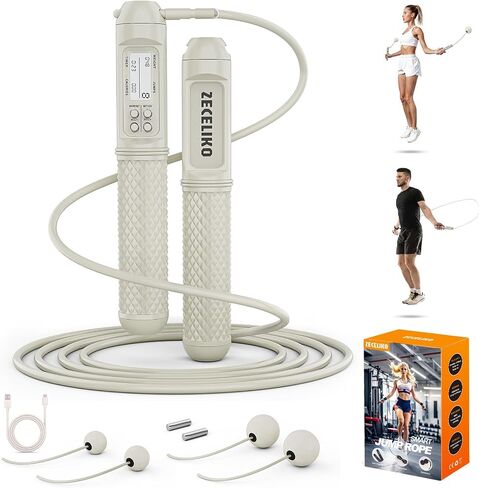 حبل قفزة ذكية مع عرض LED ومكافحة القفز ، وتصميم مستلزم مرجح لـ Home Gym & Hiit ، وسلك فولاذي قابل للتعديل للياقة البدنية ، والقفزات ، والسعرات الحرارية والوقت ، للرجال والنساء والأطفال in Kuwait