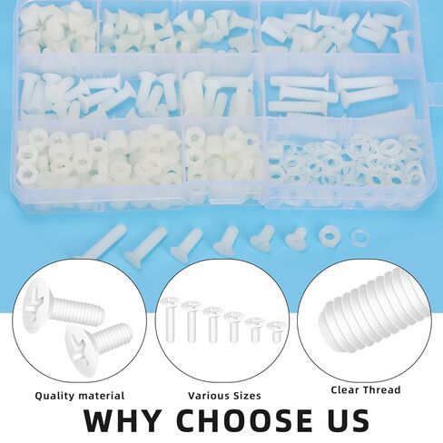 Glarks 360pcs M3 x 5/6/8/10/12/15mm Nylon Phillips Countersunk Head Bolt Machin in Saudi Arabia