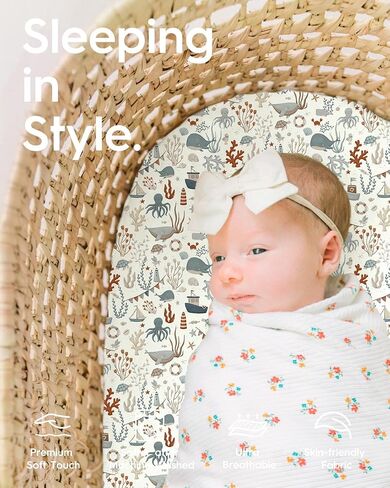 TotBasic Premium Stretchy Bassinet Cradle Sheets (2-Pack) -Hypoallergenic, Silky Comfort, Buttery Soft, Calming Effect, All-Season in Saudi Arabia