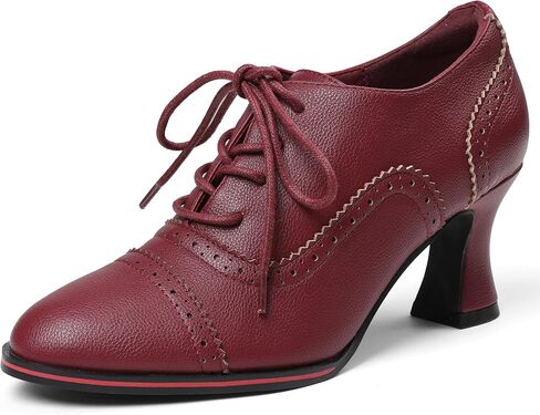 Women's Black Oxfords Dress Wingtip Vintage Comfortable Chunky High Heel Lace Up Brogues Booties in Kuwait