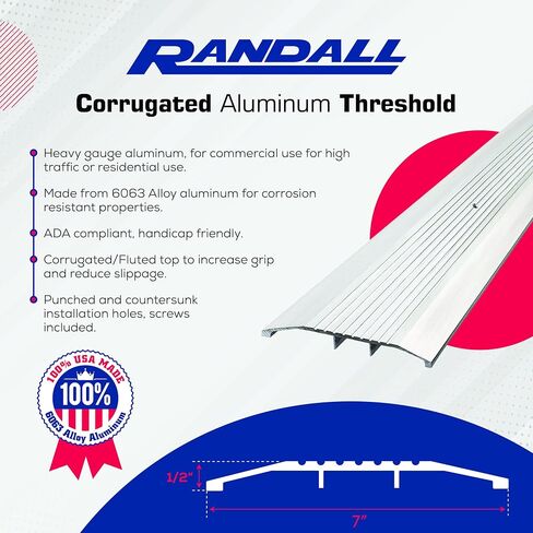 7" Wide x 1/2" Heavy Duty Corrugated Aluminum Threshold Made in USA (3 FT (36") Long) in Saudi Arabia