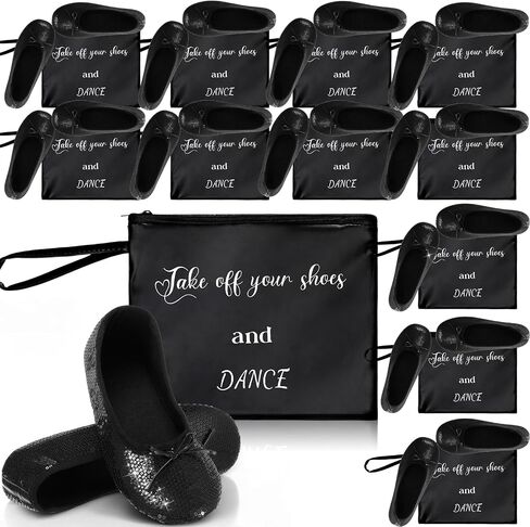 12 Pairs Sequin Wedding Foldable Flats Bulk with Matching Carrying Pouch Ballet Flats Glitter Dancing Shoes Party Wedding Slippers for Women Guests Bridesmaids in Saudi Arabia