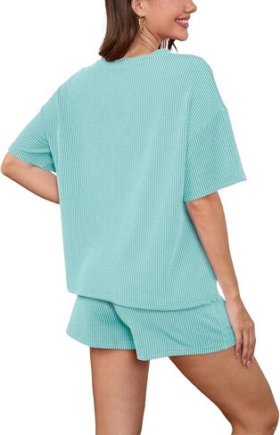 AXOSY Women 2 Piece Outfits Short Sleeve Top and Shorts Tracksuits Summer Lounge Pajama Sets in Kuwait