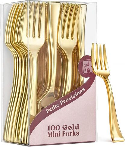 100 Pack Gold Mini Forks - شوكات الحلوى 4 بوصة - شوكات مصغرة للخدمة الشديدة للمقبلات والتذوق والكوكتيلات وأكواب الحلوى وشوكات ذهبية صغيرة خالية من BPA in Kuwait
