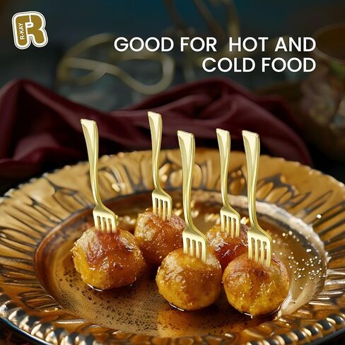 100 Pack Gold Mini Forks - شوكات الحلوى 4 بوصة - شوكات مصغرة للخدمة الشديدة للمقبلات والتذوق والكوكتيلات وأكواب الحلوى وشوكات ذهبية صغيرة خالية من BPA in Kuwait