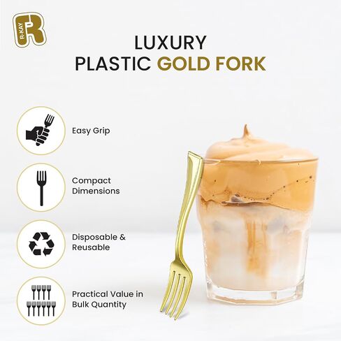 100 Pack Gold Mini Forks - شوكات الحلوى 4 بوصة - شوكات مصغرة للخدمة الشديدة للمقبلات والتذوق والكوكتيلات وأكواب الحلوى وشوكات ذهبية صغيرة خالية من BPA in Kuwait