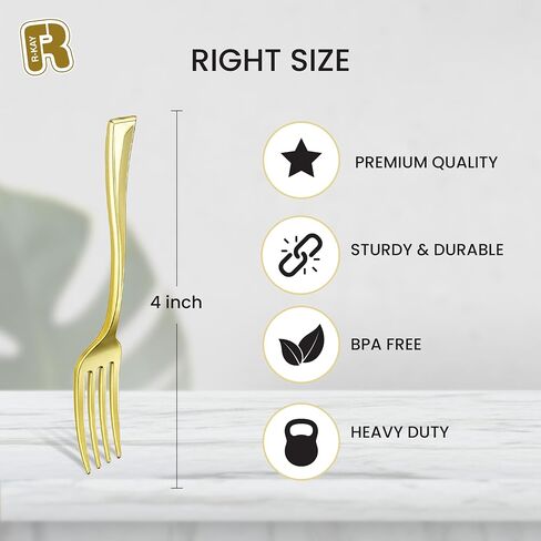 100 Pack Gold Mini Forks - شوكات الحلوى 4 بوصة - شوكات مصغرة للخدمة الشديدة للمقبلات والتذوق والكوكتيلات وأكواب الحلوى وشوكات ذهبية صغيرة خالية من BPA in Kuwait