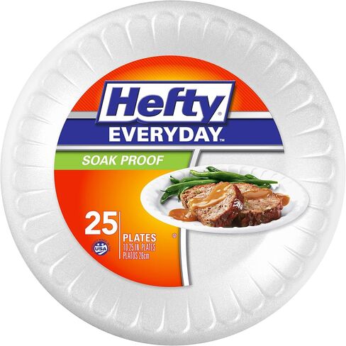 Hefty Everyday Soak-Proof Foam Plates, White, 10.25 Inch, 60 Count in Kuwait