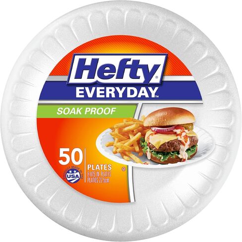 Hefty Everyday Soak-Proof Foam Plates, White, 10.25 Inch, 60 Count in Kuwait