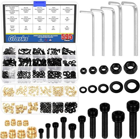 Glarks 595pcs M2/2.5/3/4/5/5 مقبس رأس المسمار ومجموعة الجوز النحاس النحاس ، تشمل قبعة رأس مقبس السداسي 160pcs ، 110pcs النحاس النحاس الجوز ملولب الجوز مع المكسرات والغسالات لاستخدام الطابعة ثلاثية الأبعاد استخدام الطابعة ثلاثية الأبعاد in Saudi Arabia