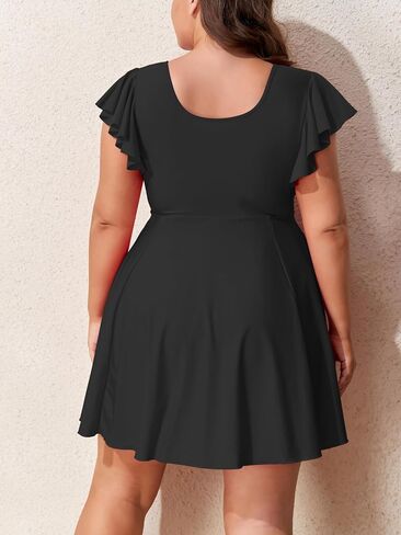 Smismivo Women Plus Size Swim Dres Tummy Control One Piece Swimsuits Push Up Bathing Suit V Neck Ruffle Slimming Swimwear in Saudi Arabia