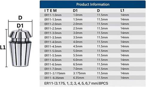 ER11 COLLET Chuck 1-7mm 1/4 1/8 AA 0.008mm دقة عالية ER COLLET لحامل التثبيت البت 1PCS (ER11 6.35MM) in Saudi Arabia